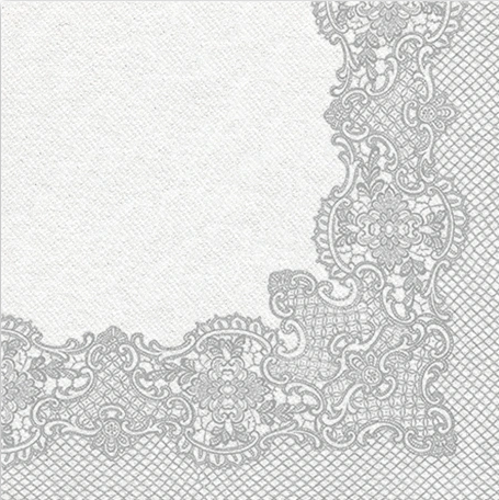 Serwetki flizelinowe 40x40 Airlaid koronkowe srebro A50