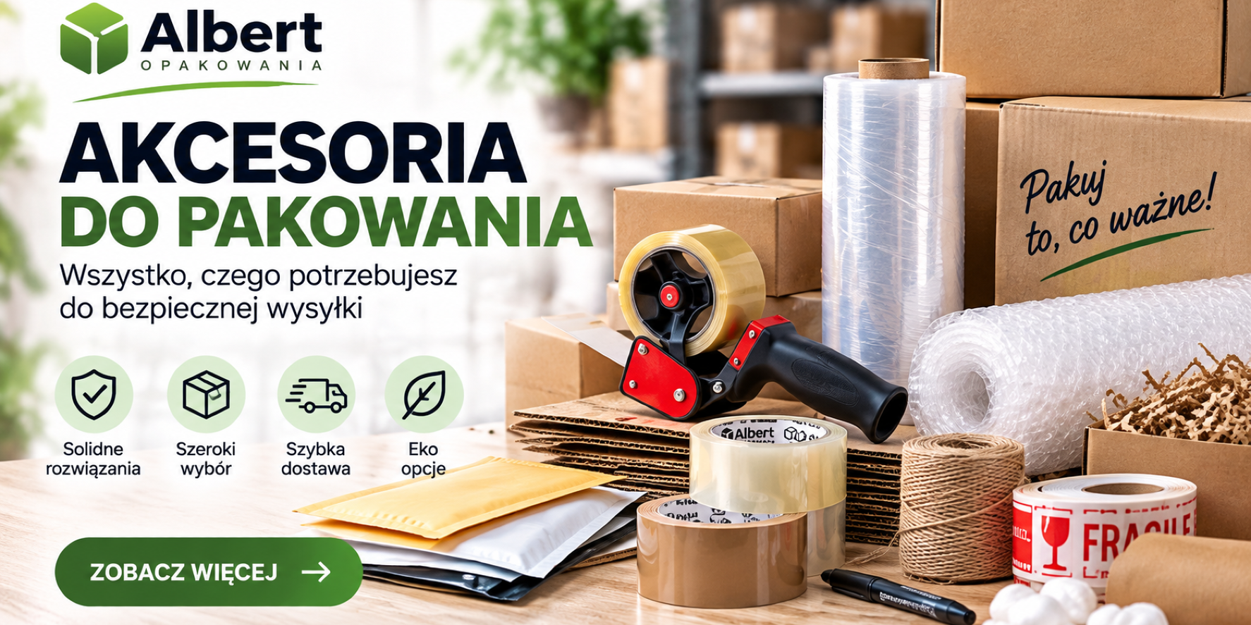 Akcesoria i zabezpieczenia wysyłek – kartony, folia stretch i taśmy pakowe